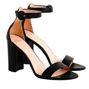 J. Crew Stella Heel Heels Ankle Strap Sandals Black Leather Size 10.5